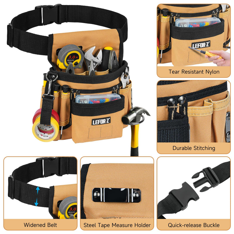 Tool Belt,Magnetic Tool Pouch,14-Pockets Tool Belts for Men,Detachable & Adjustable Tool Pouch belt for Electrician,Carpenter,Construction,Work Apron,Utility Belt,Black-Brown Black&brown