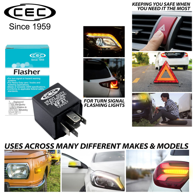 CEC Industries EF27 12V Heavy Duty 5-Pin Electronic Flasher Relay for Incandescent Bulbs (1-Pack)