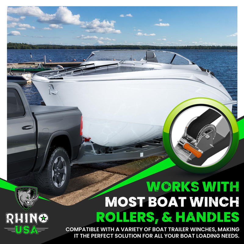 Rhino USA Boat Winch Strap with Hook (2" x 20') - 5,016lb Break Strength - Ultimate Replacement Boat Trailer Winch Straps with Safety Hook - Compatible with Pontoon, Jet Ski, Fishing Boat & More! Standard