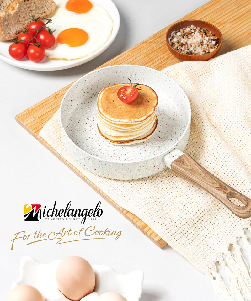 MICHELANGELO Small Frying Pan Nonstick - 6 Inch Single Egg Frying Pan, Mini Skillet with Stay-Cool Handle, Non-Toxic Omelette Pan, White White Granite