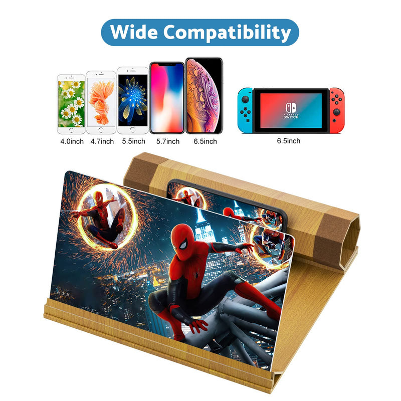 14'' Screen Magnifier for Smartphones, Foldable, Wooden Material, Adjustable Length, Compatible with All Models Beige 14 inch