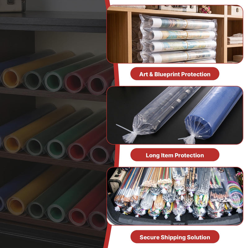 25 Pack Poster Sleeves 6 x 51 Inch Banner Bags Clear Flat Open Long Plastic Bag 2.4 Mil Poster Tube for Blueprint Waterproof Poly Bag for Maps Artwork Storage for Office Dust and Moisture Protection