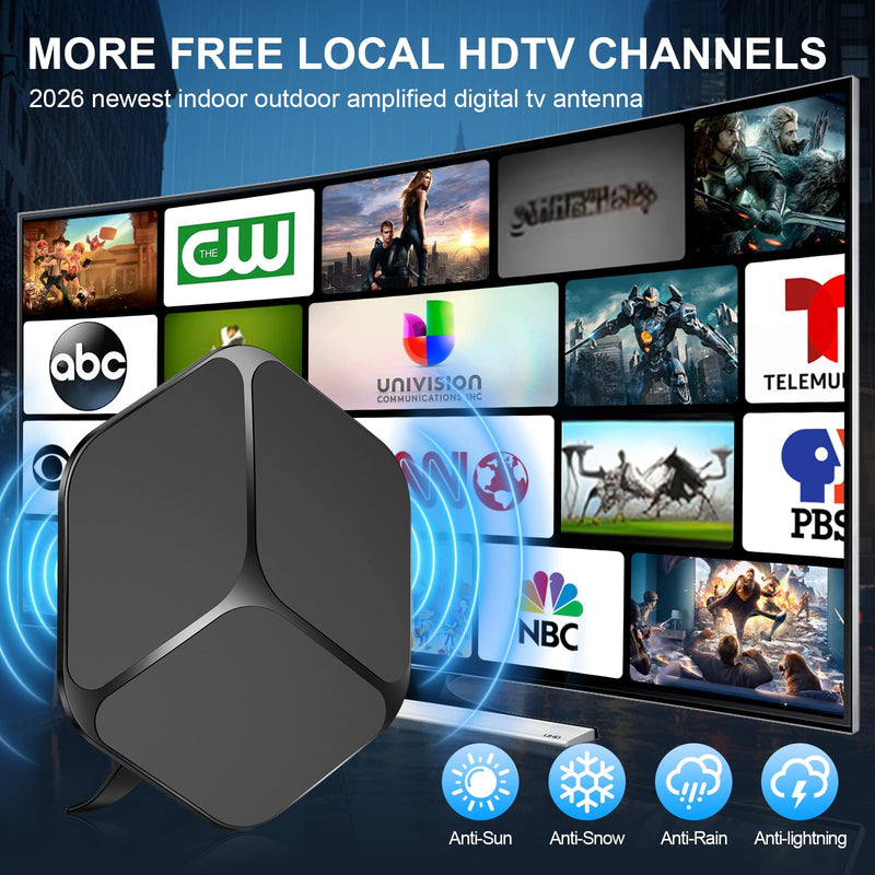 Indoor TV Antenna, 4K Ultra HD Free Channels with Amplifier | Free Local Channels, ABC NBC FOX CBS PBS, Amplified Signal Booster, USB Powered, Long Range Reception Black