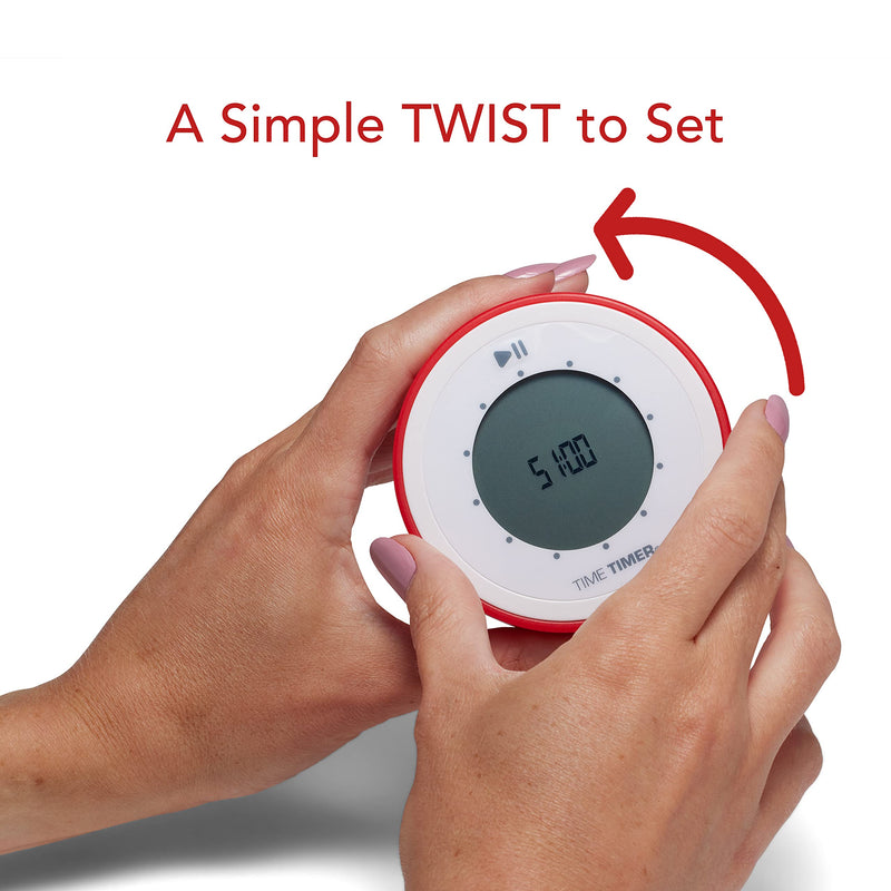 Time Timer TWIST 90-Minute Digital Countdown Clock — For Kids Classroom Learning, Homeschool Study Tool, Teachers Desk Clock, Exercise and Kitchen Timer Red 3 inch