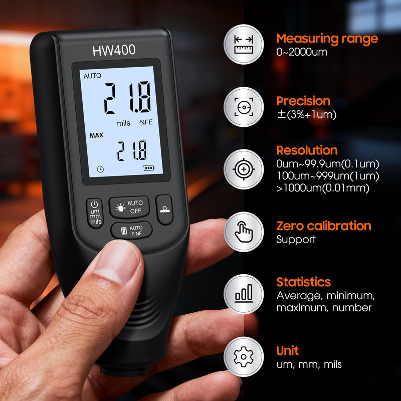 Paint Thickness Gauge, Digital Coating Thickness Gauge Meter for Cars, for Measurement of Metals Plastics Ceramics Glass Water