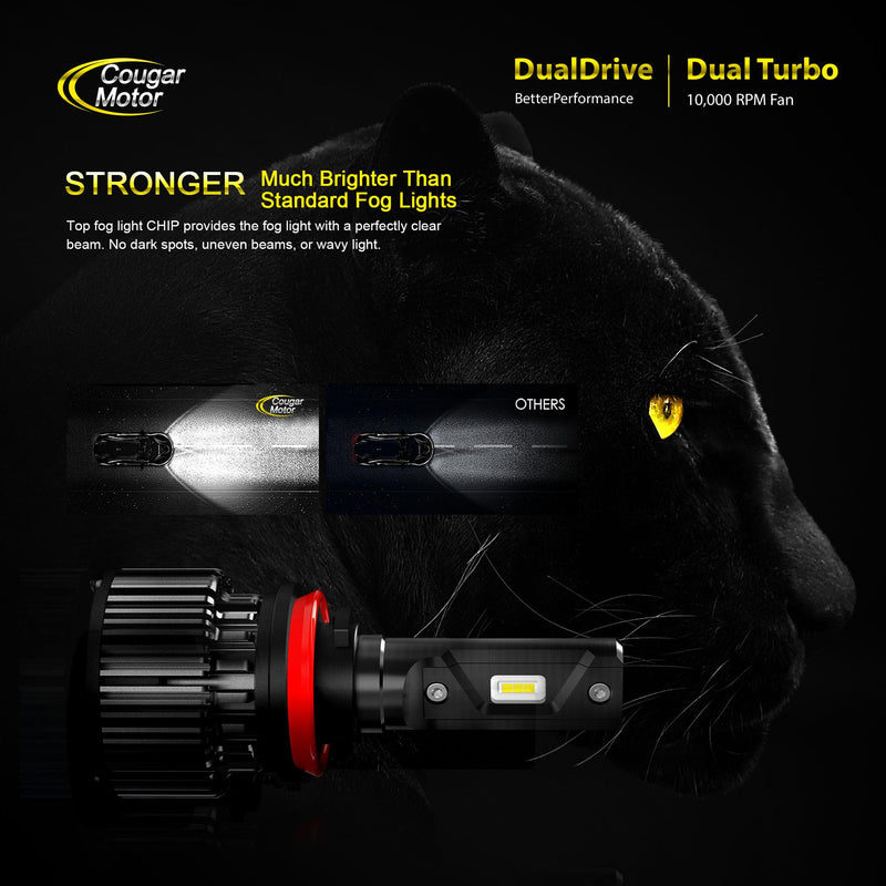 Cougar Motor H11 Bulbs, H8 H9 Light Bulb K16 Series 6000K White Plug and Play Fog Light IP67 Waterproof Driving Light Bulbs - Pack of 2 H11 (K16 Series)