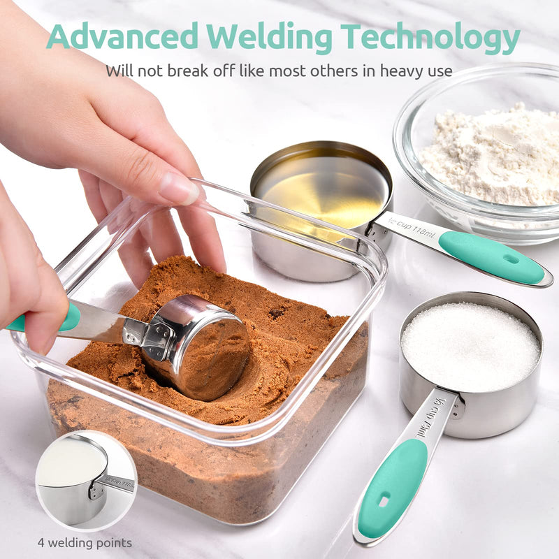 Measuring Cups and Spoons Set: U-Taste 18/8 Stainless Steel 12 Pieces Metal Stacking Kitchen Baking Cooking Food Measure Set 7 Cups 5 Spoons with Strengthened Weld Joints (Aqua Sky) Aqua Sky
