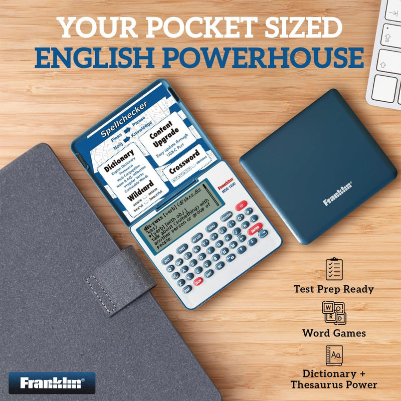 Franklin MDE-1200 Electronic Dictionary and Thesaurus – English Dictionary, Synonyms, Spell Checker, Word Games, Grammar Tools, Digital Dictionary, Portable Device with LCD Screen Blue MDE1200