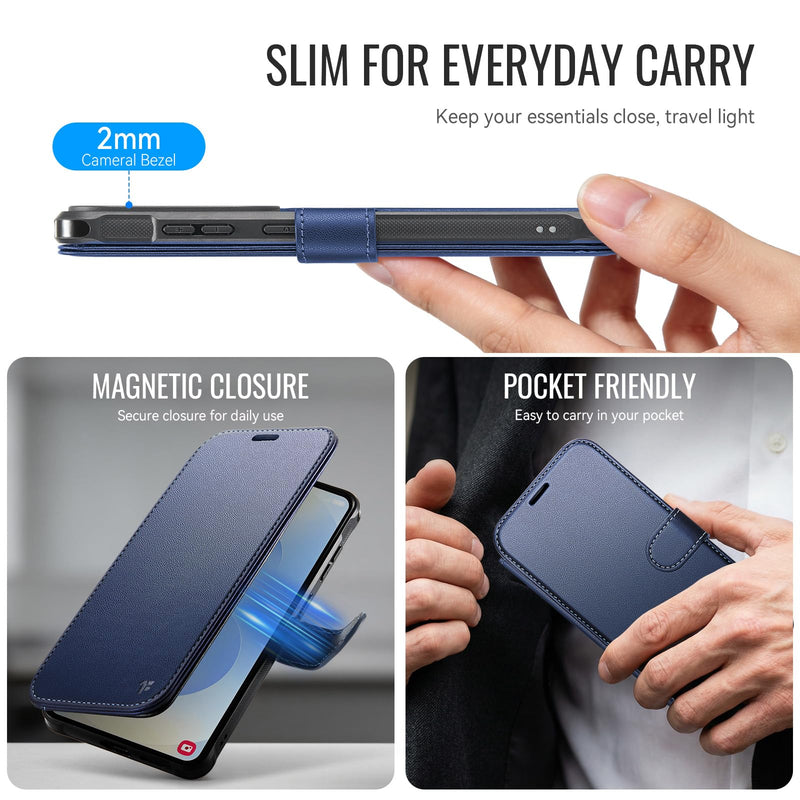 for Samsung Galaxy S26 Wallet Case Compatible with Magsafe | RFID Blocking Card Holder, Magnetic Phone Cover, Wireless Charging, Shockproof, PU Leather, for Men Women, Blue for Galaxy S26 - 6.3'' Luxury Blue