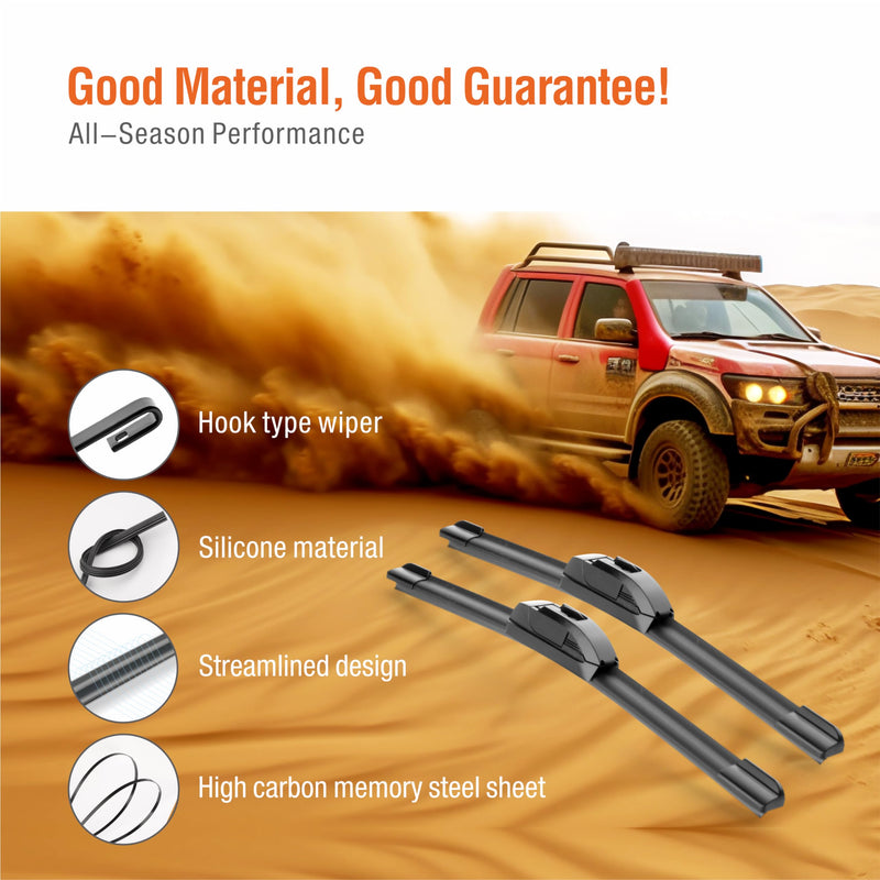 Silicone Wiper Blades 26 16 Replacement for Toyota Corolla 2019-2009 RAV4 2023-2013/Honda CRV 2016 2015 2014 2013 2012+More OEM Quality Windshield Wiper Blades for My Car(Set of 2) 26"+16" (J/U Hook)Front Silicone Windshield