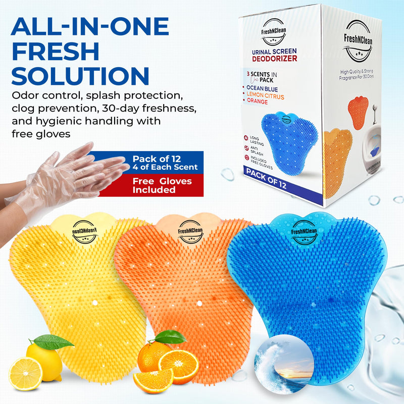 Urinal Screen Deodorizer (12 Pack) – Anti-Splash Cakes with Odor Protection – Long-Lasting Deodorizers for Bathrooms in Offices, Schools, and Stadiums – Free Gloves Included Oval