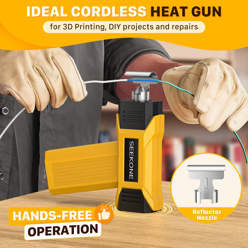 SEEKONE 7.2V Cordless Mini Heat Gun with Variable Temperature 212-932℉, 5000mAH Hot Air Gun with USB Charge, LCD Display and Memory Function, Reflector Nozzle for 3D Printing, Crafts and Shrink Tube