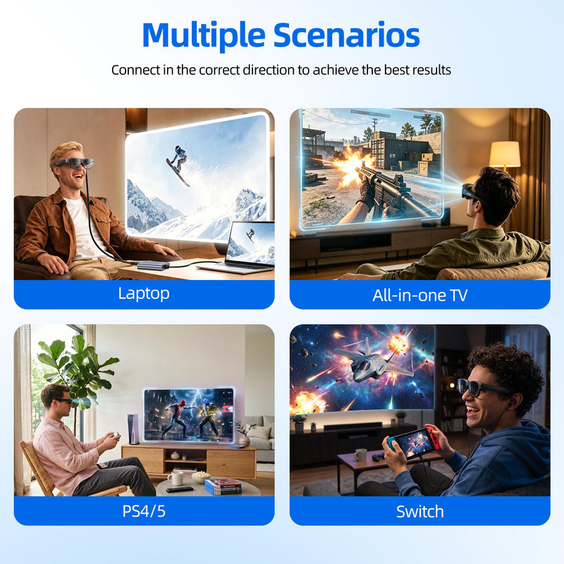 USB C to Glasses Charging Adapter, 100W PD Charge & Play for AR Glasses, 4K@60Hz Video Output for XREAL/Viture/Rokid/RayNeo, Steam Deck, ROG Ally, Switch (Not Switch 2), PS5, Xbox, Mac, Laptops