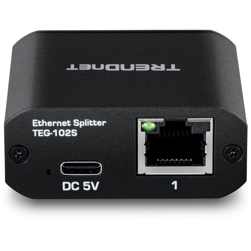 TRENDnet 2-Port Gigabit Splitter with USB Type C Power, TEG-102S, Splits One Network Connection Into Two, Ethernet Splitter, USB Type C Power Cable Included, NDAA & TAA Compliant