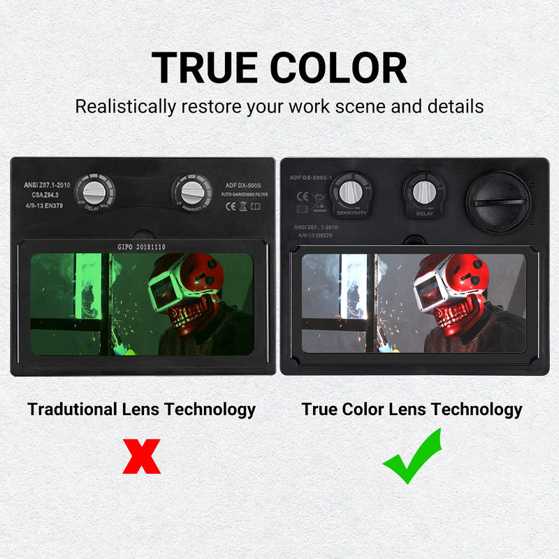 Welding Helmet Auto Darkening: DEKORPO True Color Solar Powered Auto Darkening Welding Welder Mask Hood Helmets MZ801T-Skull Red