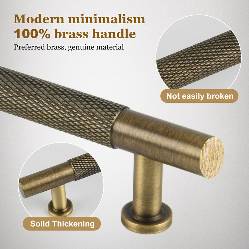 2 Pack Antique Solid Brass Cabinet Handle, 6-1/4 inch（160mm） knurled Dresser Drawer pulls, Vanity Bathroom Cupboard Wardrobe Household Door Hardware 6-1/4 Inch Hole Center 2 Pack Antique Brass