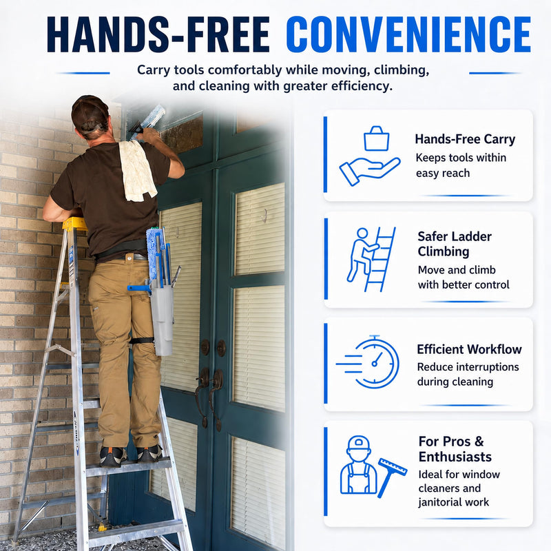 Window Cleaning Holster with Belt and Quick-Connect Leg Strap | Detachable Squeegee Holder Tool, Removable Side Bucket, Multi-Tool Waist Carry Design with Quick Connect Leg Strap