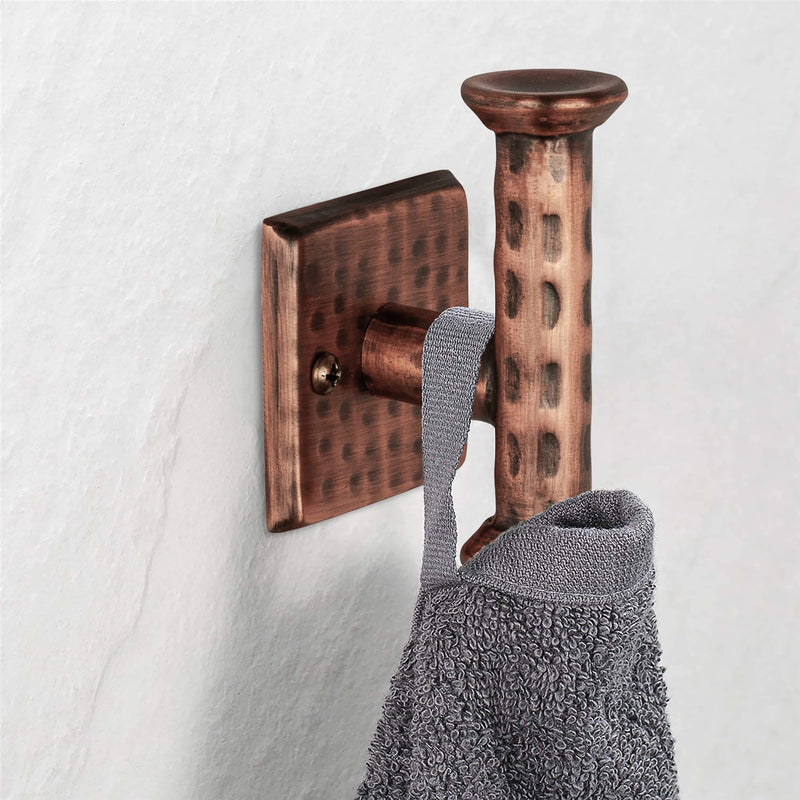 Monarch Abode Towel Hooks for Bathrooms – 2 Pack 3-inch Hand Hammered Metal Antique Copper Hook, Wall Mounted Bathroom Hooks for Towels, Support up to 11 lbs Bath Robe Hook, Towel Hanger for Bathroom Antique Copper Finish Towel Hook