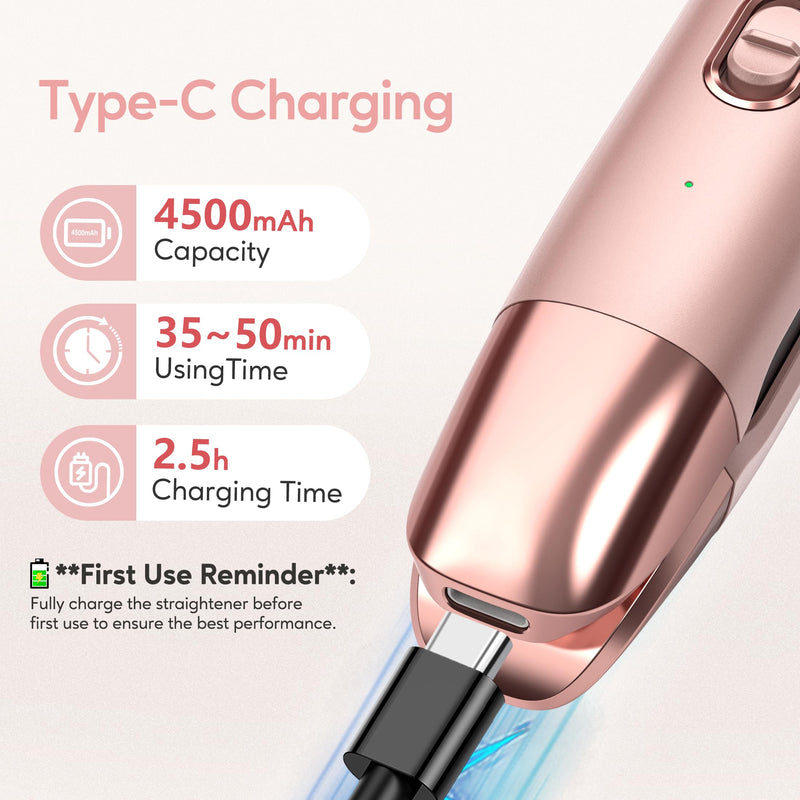 Terviiix Portable Cordless Hair Straighteners, Mini Flat Iron for Travel, 190°C-220°C, Rechargeable Mini Hair Straighteners & Curler 2 in 1 with Argan Oil Infused, 4500mAh Battery, 40s Fast Heat Up