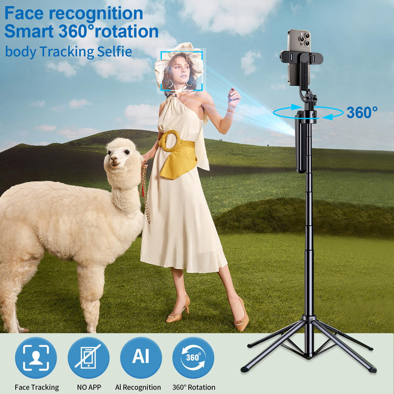 Auto face tracking tripod 360 rotation,70" Expandable selfie stick tripod,face body tracking phone tripod selfie stick, with fill light auto tracking tripod,Remote & Gesture Control tripod