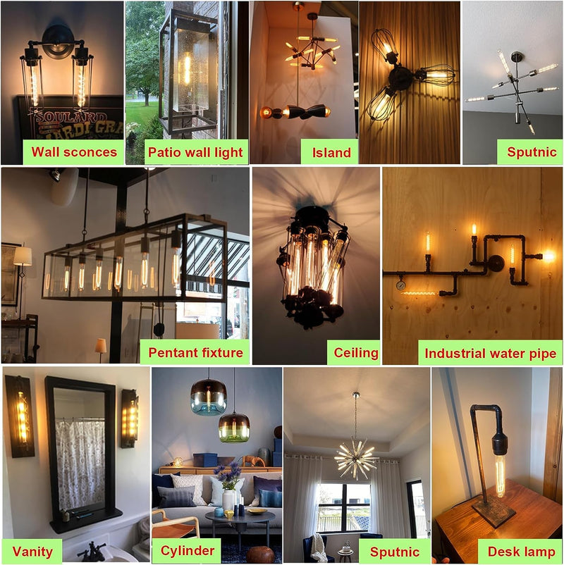 7.3 Inch E26 Led Bulb 6W, Equal 80 Watt 3000K Warm White Edison Bulbs Dimmable, T10 T9 Long Tubular Clear Glass Light Bulb 800LM for Pipe Pendant Chandeliers Wall Sconces - ETL Cert 4Pack 7.3 Inch 6W (4 Count)