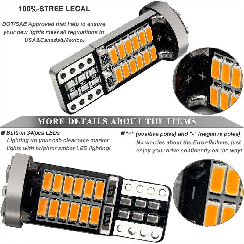 LED Roof Cab Marker Lights Bulbs for Ford 1999-up F150, 2000-up F250 F350 F450 F550 Super Duty Amber LED Front Up Top Clearance Marker Lamps Bulbs