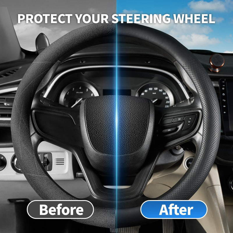 Car Steering Wheel Cover for Ford F-150 Lightning Super Duty Mustang Mach-E Explorer Escape Ranger Bronco Maverick, Universal Standard Size 14.5-15 inch Black Car Wheel Protector