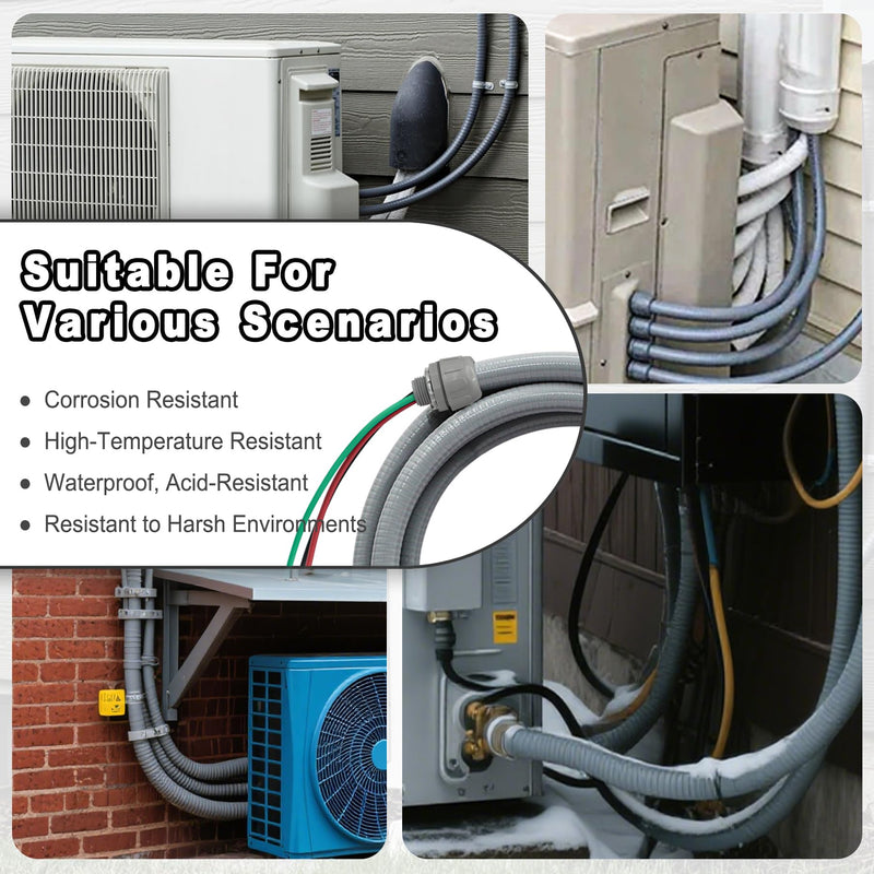 6Ft AC Whip Kit - 1/2" Non-Metallic Liquid Tight Conduit with 10/3 Gauge Wire for Quick-Install Air Conditioner Hook-Up/Heat Pump Units 6 Ft 1/2 Inch + 10 AWG
