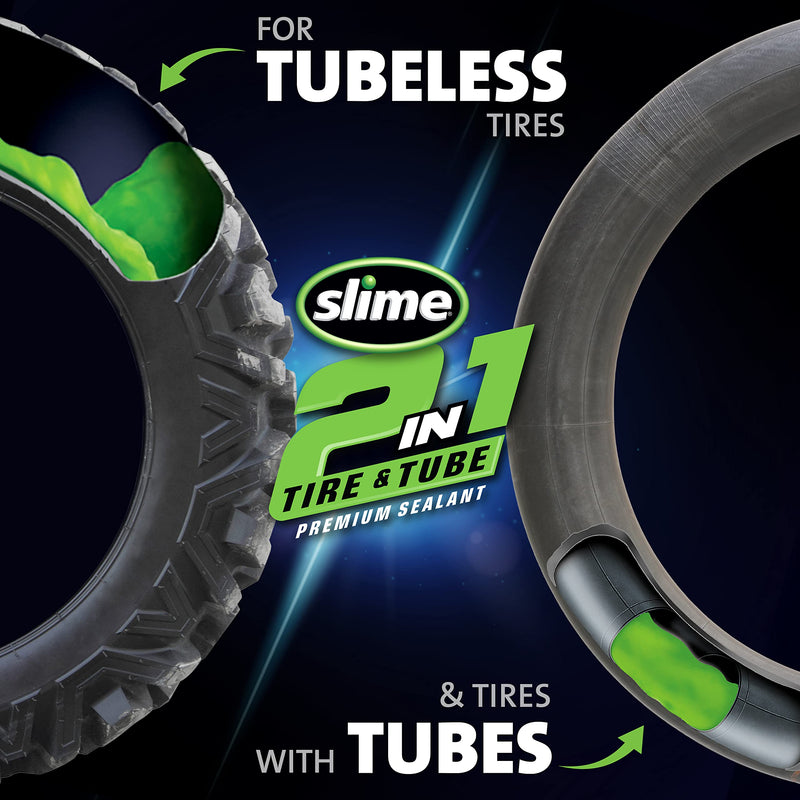 Slime 10193 Tire and Tube Sealant Puncture Repair Sealant, 2-in-1, Premium, Prevent and Repair, Suitable for Non-Highway Tires and Tubes, Non-Toxic, Eco-Friendly, 16oz Bottle 16 oz