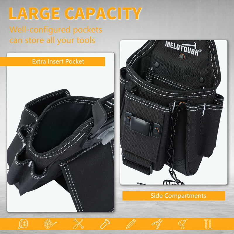 MELOTOUGH Professional Small Electrician Tool Pouch for Tool Belt Pockets with Belt Clip Attachment Pockets Tradesman Tool Bag Pouch with Tape Thong Tool Holster