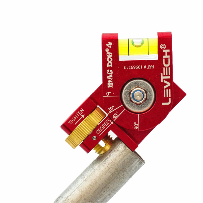 LEVTECH®, The PRO’s CHOICE®, MAG DOG® 4 Patented Conduit Bending Level with KWIK KLIK® 4 Angle Marks (0°,30°,45°,90°) | Replaceable Vial | 4 Rare Earth Magnets | ONLY 2.5” x 1.25” x .75” @ 3.5 oz