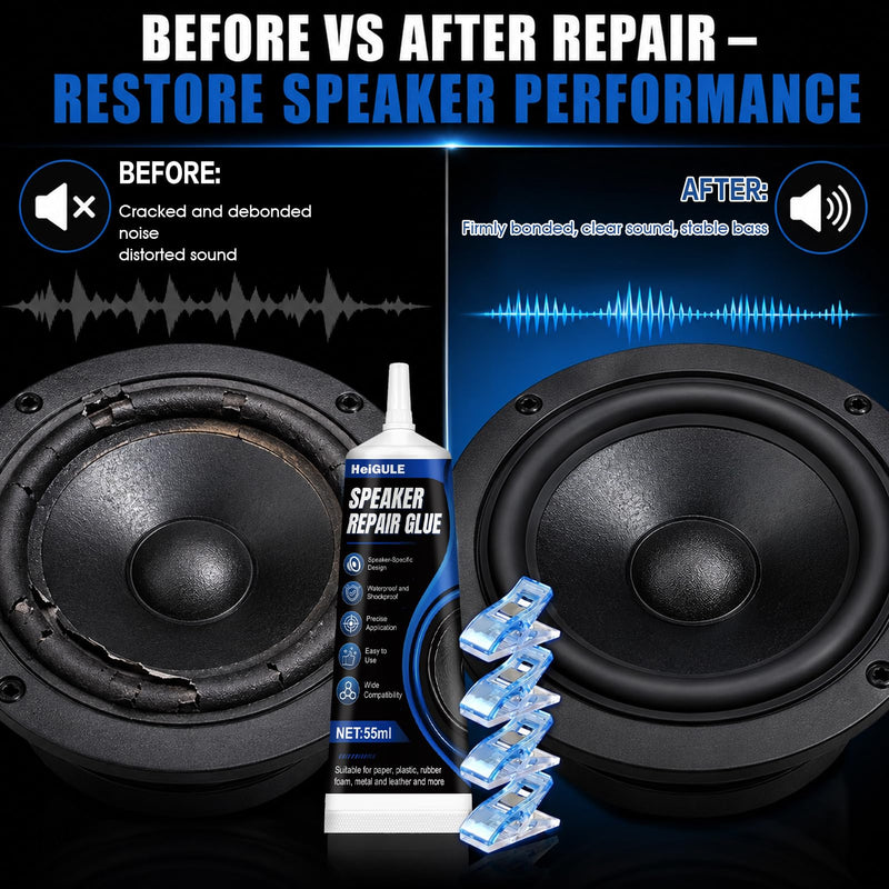 Speaker Repair Glue, Strong Speaker Glue, Waterproof and Shockproof | 1.86 Oz speaker glue, speaker repair kit with Fixing Clips, for Speaker Assembly and Repair Equipment