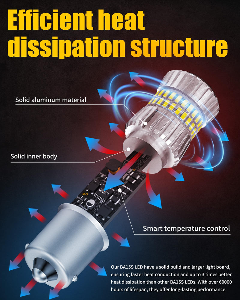 AILEO 1156 LED Bulb White 6500K,2024 Upgrade 500% Brighter Unique 1:1 Design,1156A 7506 3497 1141 P21W 1003 BA15S LED Bulbs with Projectors, for Back Up Reverse Lights and Brake Tail Lights DRL,2 PCS Xenon White 1156/BA15S