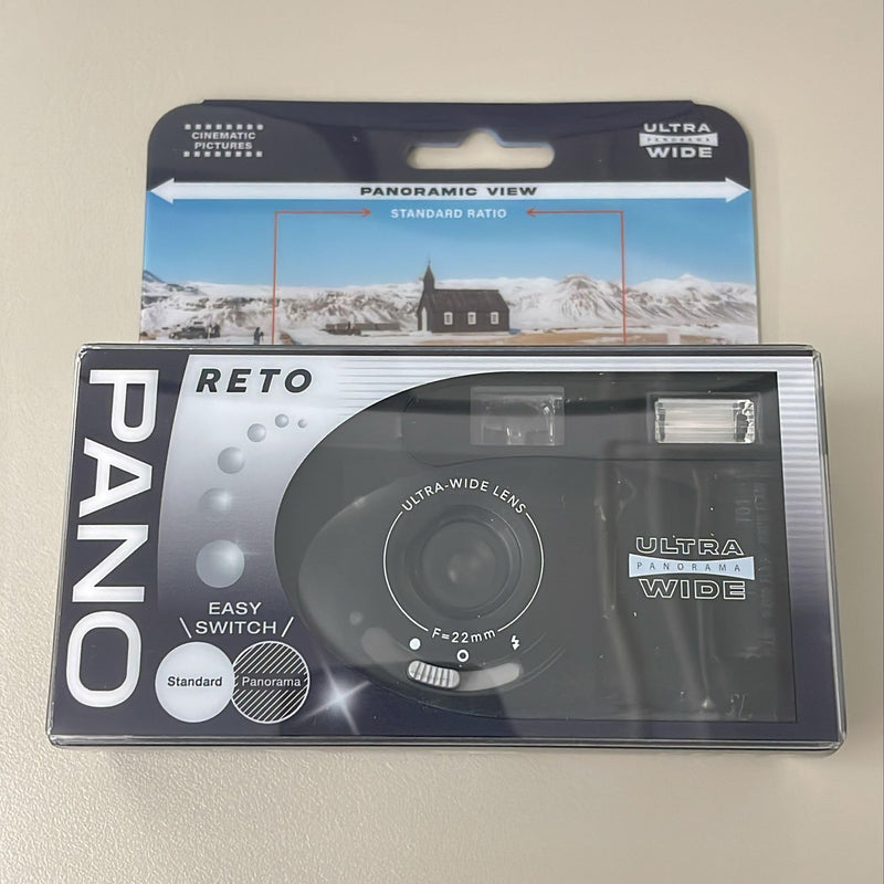 RETO PANO 35mm Film Camera - 22mm Wide Lens, Panorama, Easy Switch, Cinematic Modes, Lens Cover, Built-in Flash, Reusable (Film & AAA Battery are not Included) (Sheer Black) Sheer Black