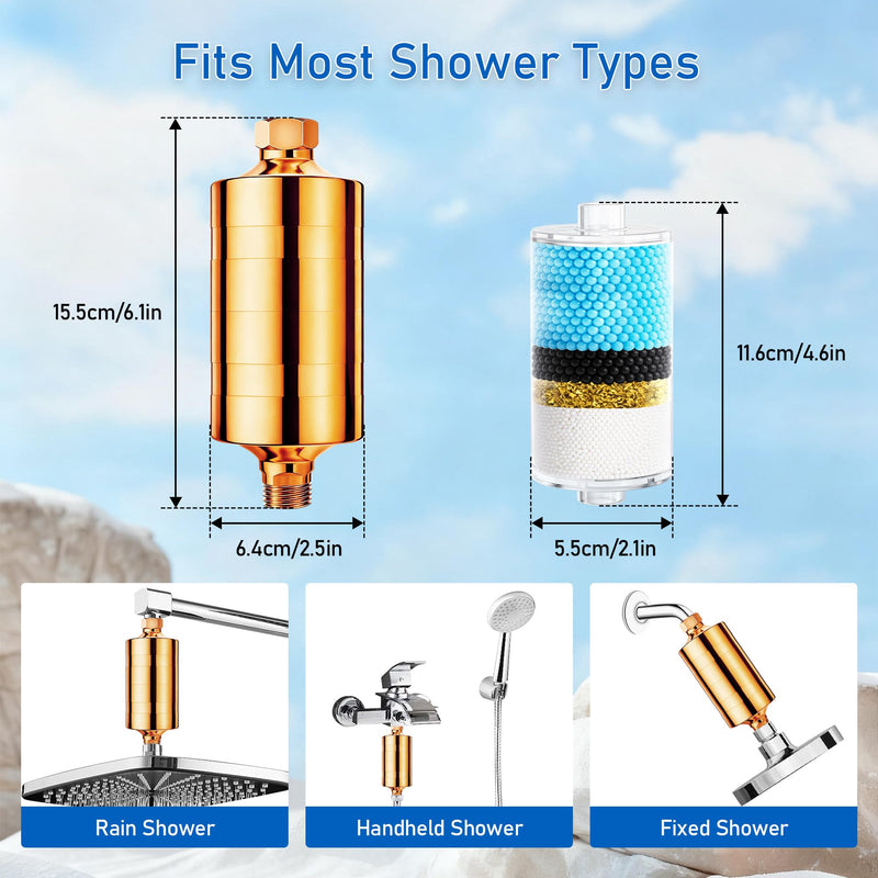 Larger Premium Metal Shower Filter, Stainless Steel 304, Clean Soft Water, Remove 99% Chlorine, Improve Your Skin Nail Hair, Easy to Install (Rose gold) Rose Gold