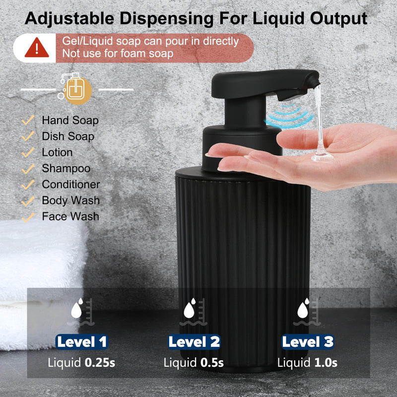 Automatic Soap Dispenser Liquid Touchless: 9oz Black Plastic - Rechargeable Electric Smart Auto Hand Soap Dispenser - Dish Bathroom Kitchen