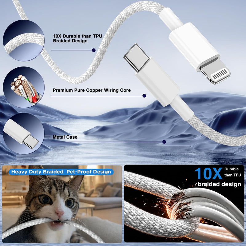 2Pack 20W New Braided USB C to Lightning Cable for iPhone14/13/12 Fast Charger Cord 6FT+10FT [Apple MFi Certified],iPhone Charger Fast Charging Apple Charging Cord for iPhone14 13 12 11 Pro Max White