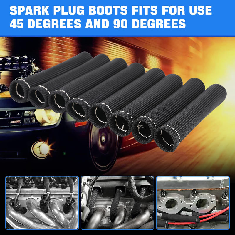 Spark Plug Wire Heat Shield Sleeve 2500° Spark Plug Boot Protector Boots Wrap for SBC BBC 350 454 8PCS Plug Wire Covers Black