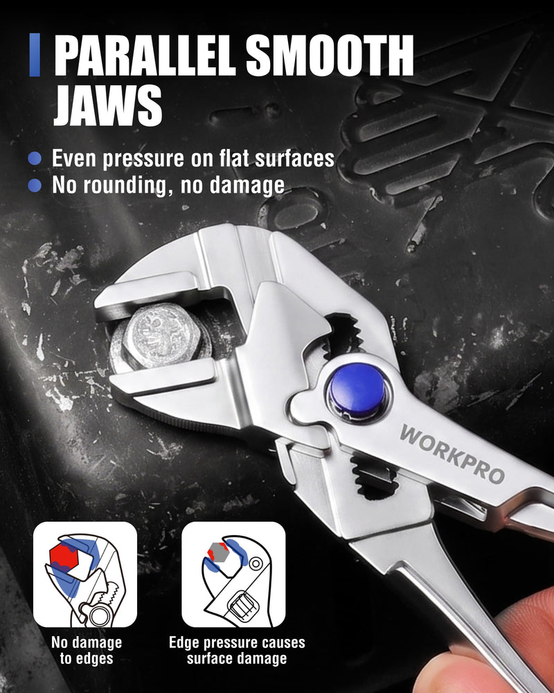 WORKPRO 2-Piece Mini Pliers Set with Pouch, 4-Inch Water Pump Plier & Plier Wrench, High-Toughness Alloy Steel Mini Groove Joint & Smooth Jaw Plier, EDC Pliers for Tight Spaces & Versatile Use