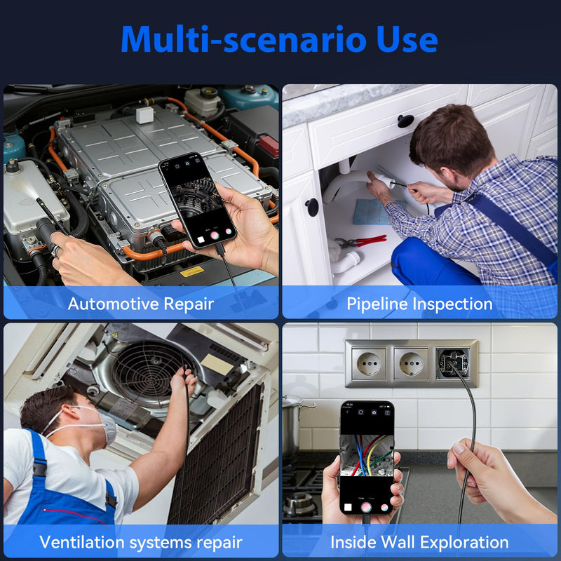 Endoscope Camera with Light, Dual-Lens 1920P HD Borescope Tools with 8+1 Adjustable LED Lights, 9.8FT Semi-Rigid Snake Cord IP67 Waterproof Inspection Camera for iPhone, iPad, iOS and Android Phone Dual Lens
