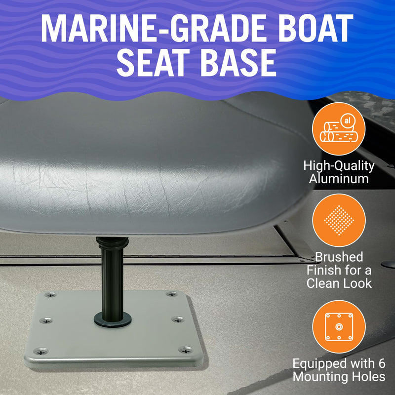 Boat Seat Pedestal Base Plate, 7" x 7", Aluminum Seat Mount for Jon or Fishing Boats, Compatible with Threaded and Unthreaded Posts, Swivel Boat Chair Base 7" x 7"