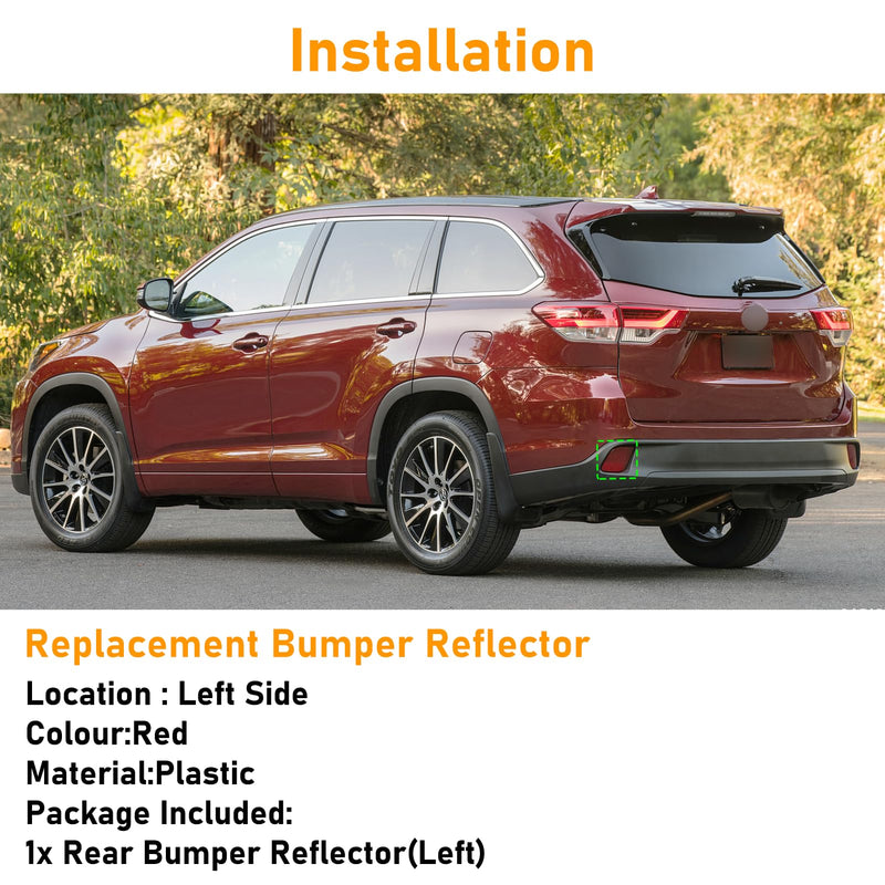 Rear Bumper Reflector Compatible with Toyota Highlander Hybrid 2014-2017,Left Driver Side Red Marker Trim for TO1184108 81490-0E020,Back Reflector Light W/O Bulb,1 PC 14-19 Highlander Reflector LH