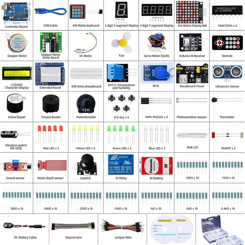 UNO R3 Kit Mega328 Tutorial Compatible with Arduino IDE 40 in 1 Electronics Circuit Breadboard Engineering Kit for Kids and Engineers, 720P Video Courses and Online Technical Support for Beginners Complete