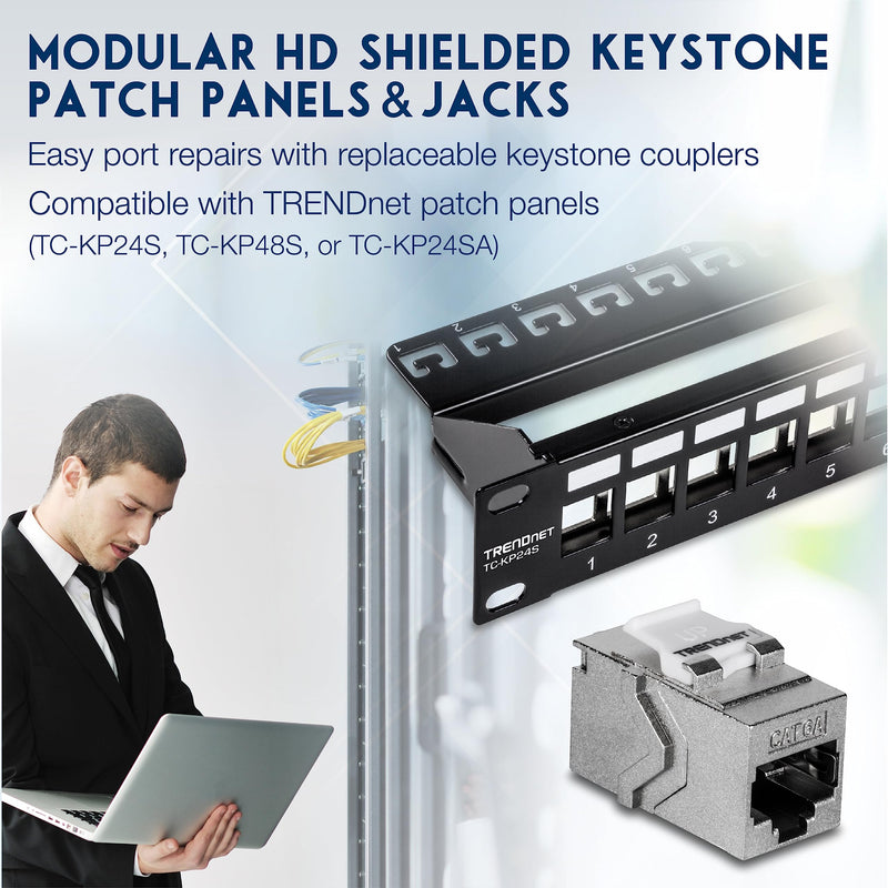 TRENDnet Cat6A RJ45 Keystone Inline Coupler Keystone Jack, 6-Pack, TC-KC06C6A, Keystone Jack Female to Female for Wall Plates & Blank Shielded Keystone Patch Panels, Silver