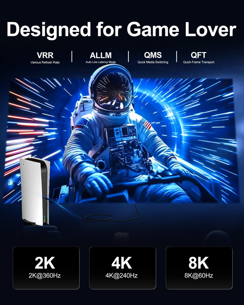 Fiber Optic HDMI Cable 50FT, 8K Long HDMI 2.1 Cord 48Gbps Ultra high Speed Support 8K@60Hz 4K@240Hz Dynamic HDR/eARC/HDCP 2.2&2.3/3D Compatible with PS5 PS4 Xbox HDTV Monitor Projector