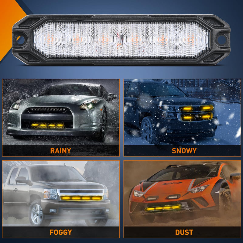 Nilight 4PCS 6LED Amber Emergency Strobe lights 12V 24V Surface Mount Flashing Warning Hazard Light Ultra Slim Sync Feature Grille for Cars Trucks Van Off Road Vehicles SUV