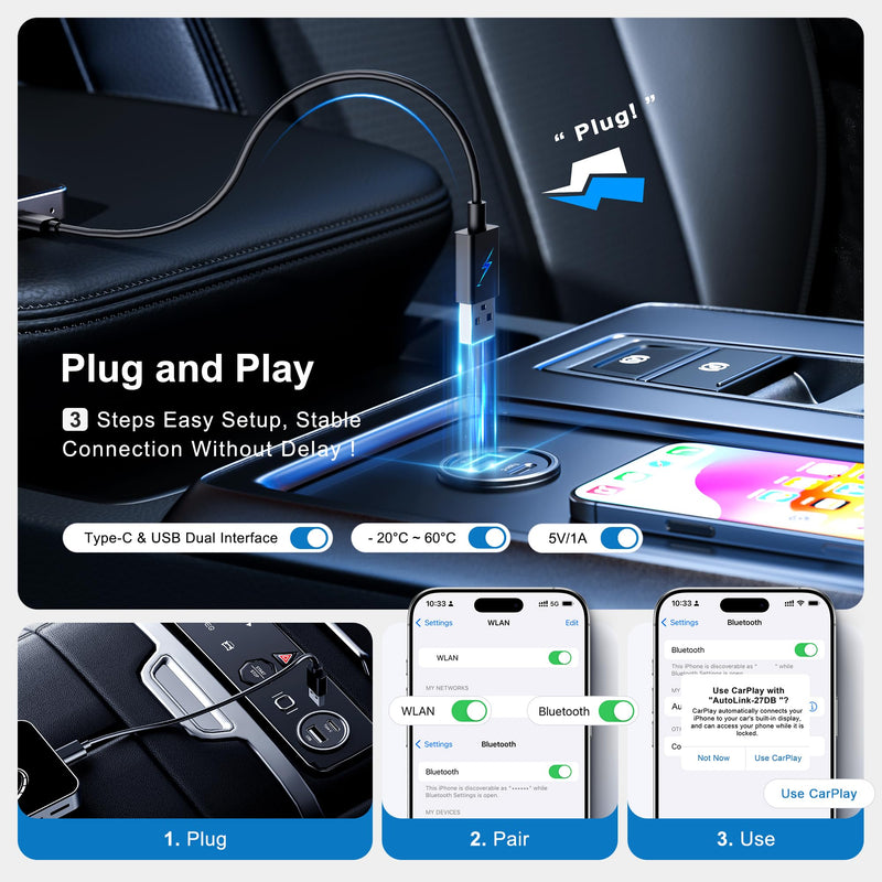AI Box CarPlay, 3-in-1 Wireless CarPlay Adapter Android Auto OEM Wired Cars | Built-in Netflix/YouTube for Streaming, 5.8GHz WiFi, Convert Wired to Wireless, Plug & Play （4GB RAM+32GB ROM）