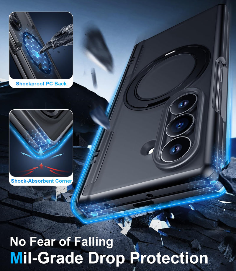for Samsung Galaxy Z Fold 8 Ultra Case,[360°Rotatable Magnetic O-Ring Stand & HD Screen Protector][Compatible with MagSafe] Translucent Matte Shockproof Phone Case for Z Fold 8 Ultra,Black Black for Samsung Galaxy Z Fold 8 Ultra