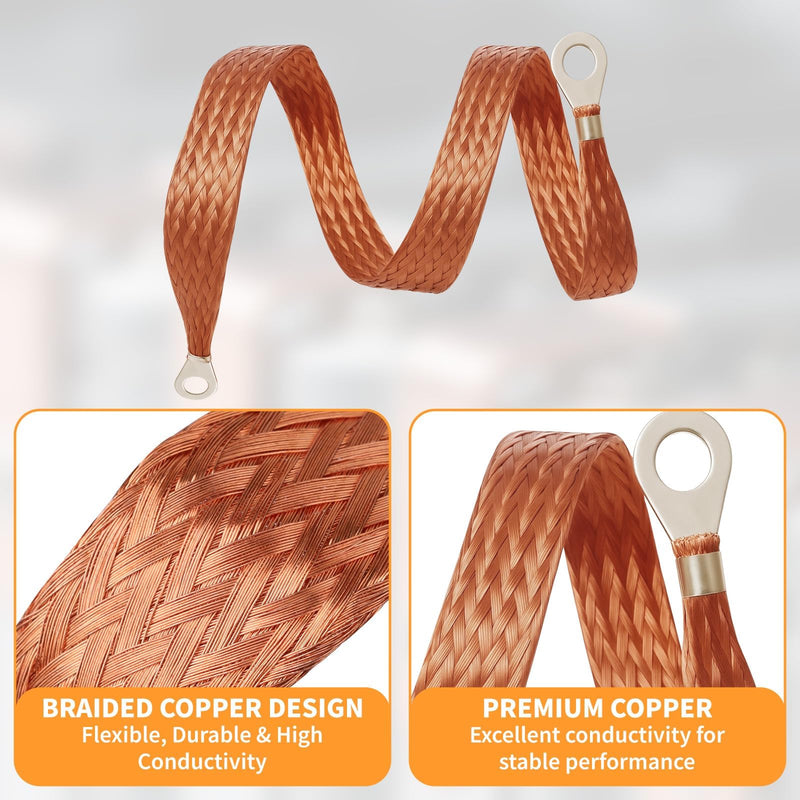 6PCS Ground Strap Automotive, 6/10/12 Inch Universal Automotive Ground Strap Braided Copper & Engine Ground Strap, 6'',10'',12'' Woven Grounding Strap with 0.5" Rings Terminal for Most Cars