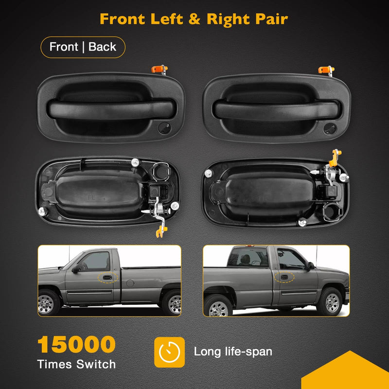 Exterior Door Handle Front Left & Right Pair with Key Hole | for 1999-2007 Chevy Silverado Suburban Tahoe Avalanche GMC Sierra Yukon Cadillac Escalade | Replaces# 15034985, 15034986 Front Left & Right(2 PCS)